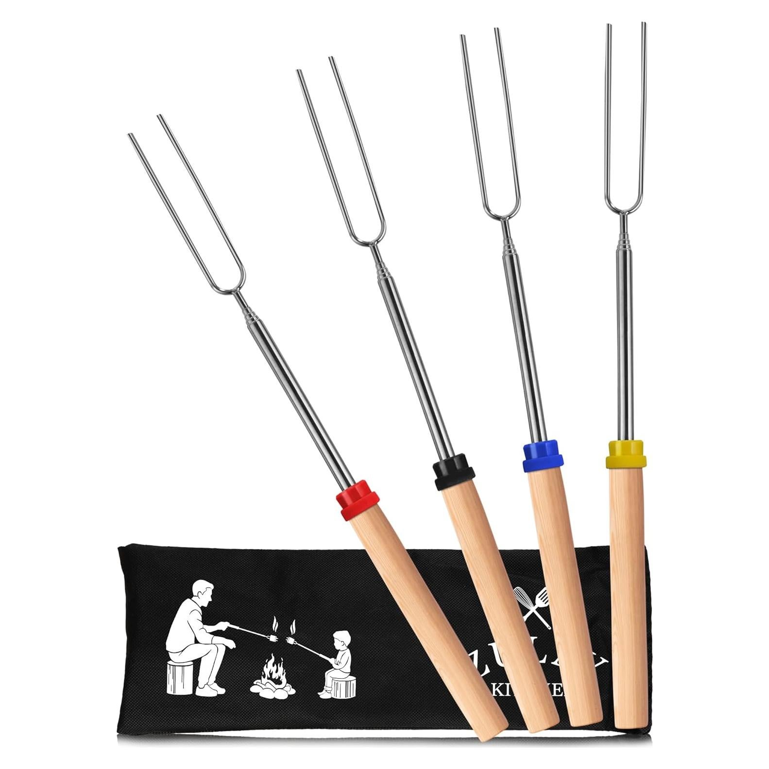 Zulay Sturdy Marshmallow Sticks for Fire Pit Extra Long - Great Smores Sticks Smores Kit for Fire Pit - Marshmallow Roasting Skewers - Hot Dog Fork Bonfire Glamping Camping Accessory 32" Value 4 Pack
