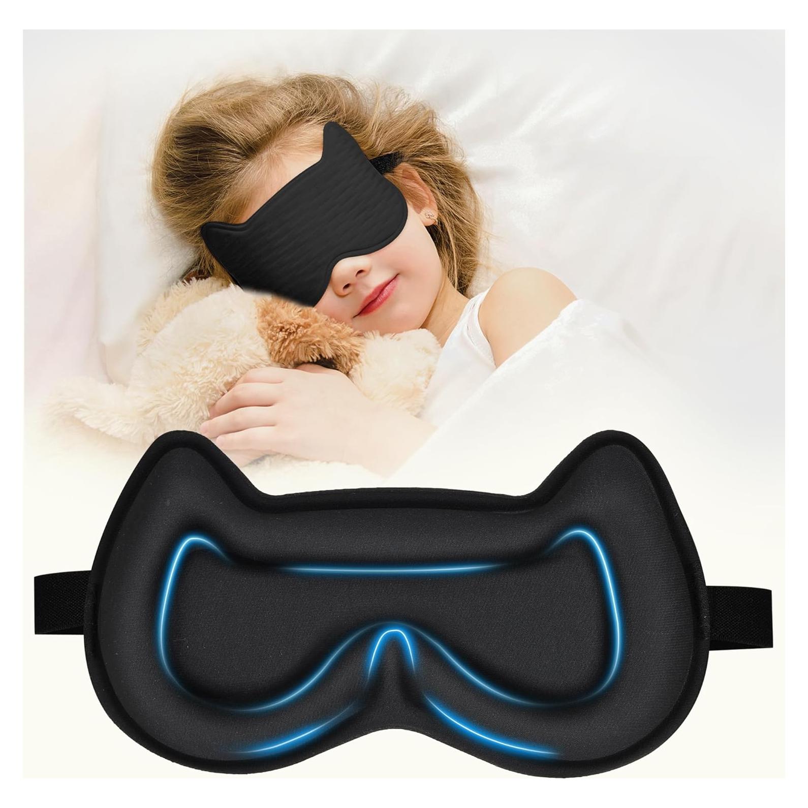 Máscara de Sueño 3D para Niños Pyopbow - Antifaz Ajustable Negro