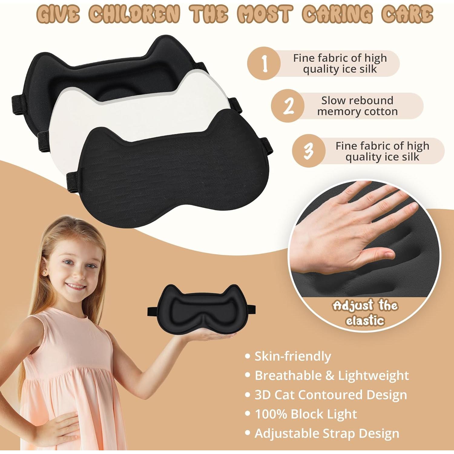 Máscara de Sueño 3D para Niños Pyopbow - Antifaz Ajustable Negro