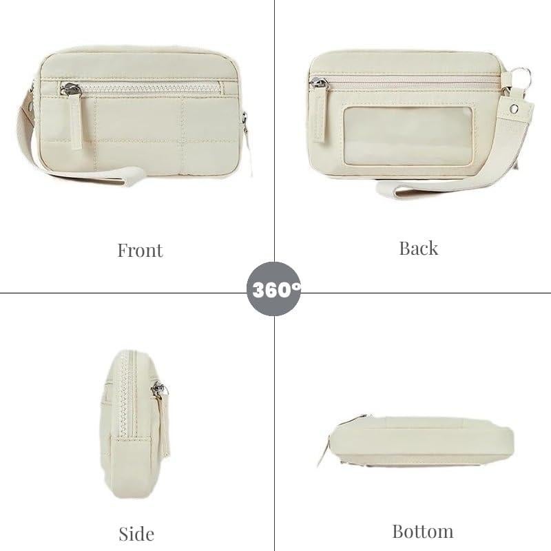 Cartera de Muñeca DOB SECHS Beige con Bloqueo RFID 17x3.5x11.5 cm