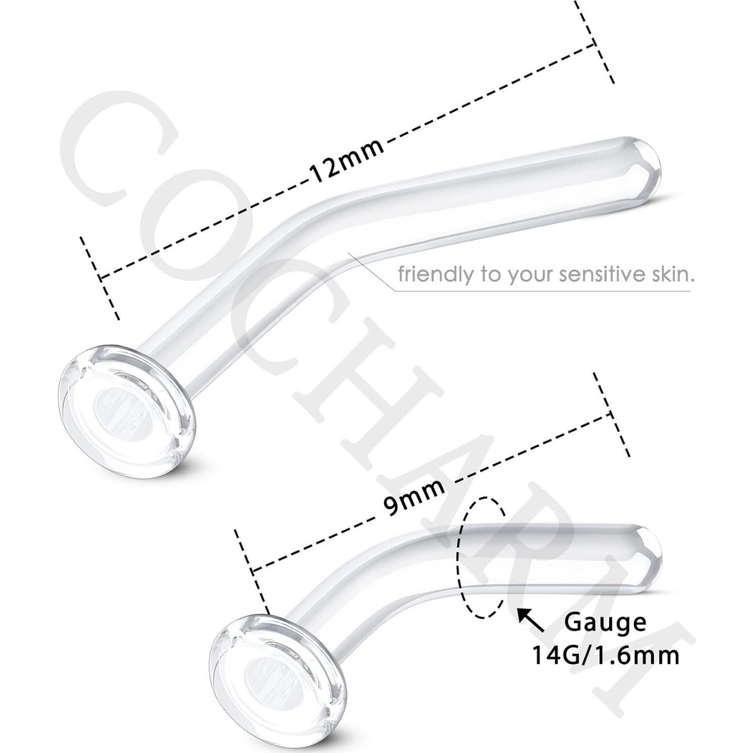 Retenedor de Cartílago de Vidrio COCHARM 14g 9mm Curvado