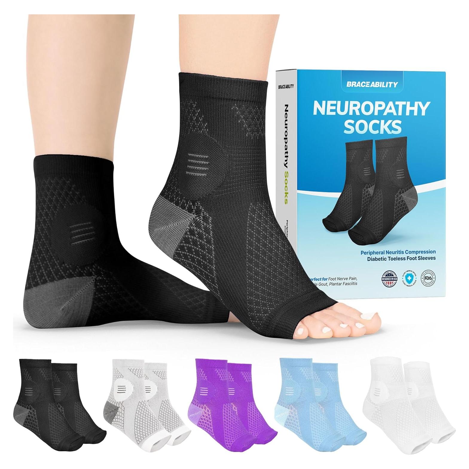 Calcetines de Compresión Neuropatía BraceAbility - Negro - S