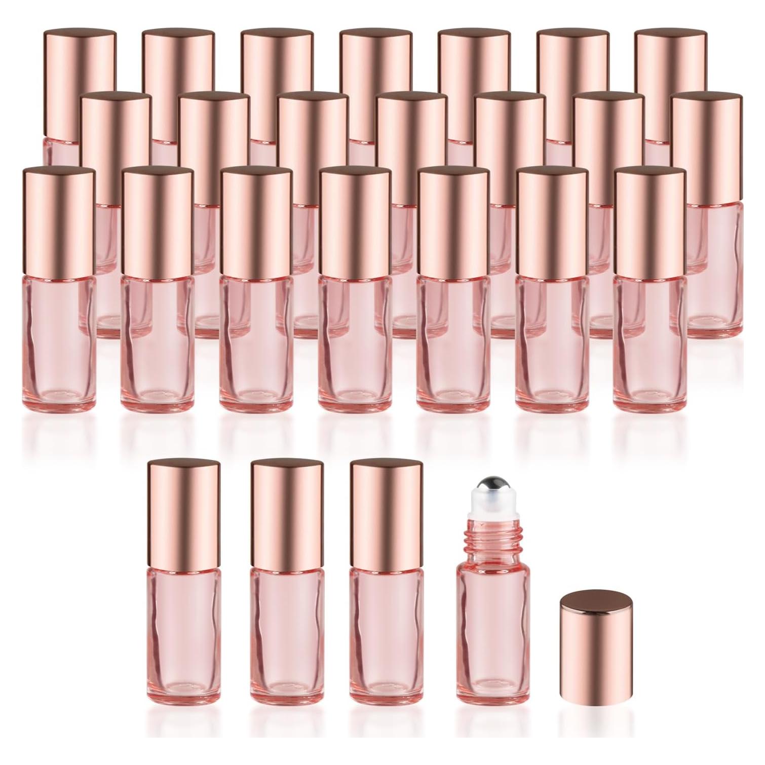 25 Botellas de Vidrio 5ml con Rodillo Mirrline Rosa