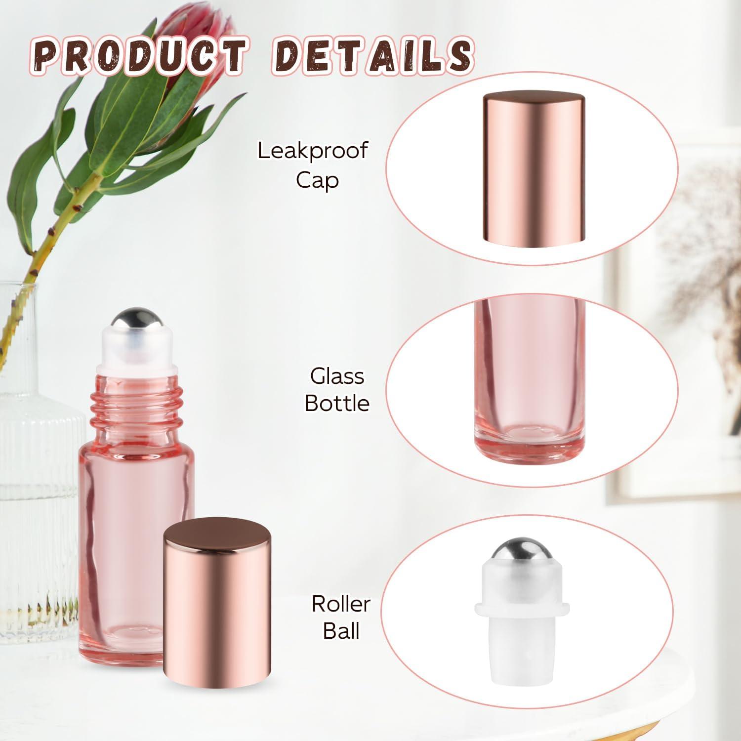 25 Botellas de Vidrio 5ml con Rodillo Mirrline Rosa