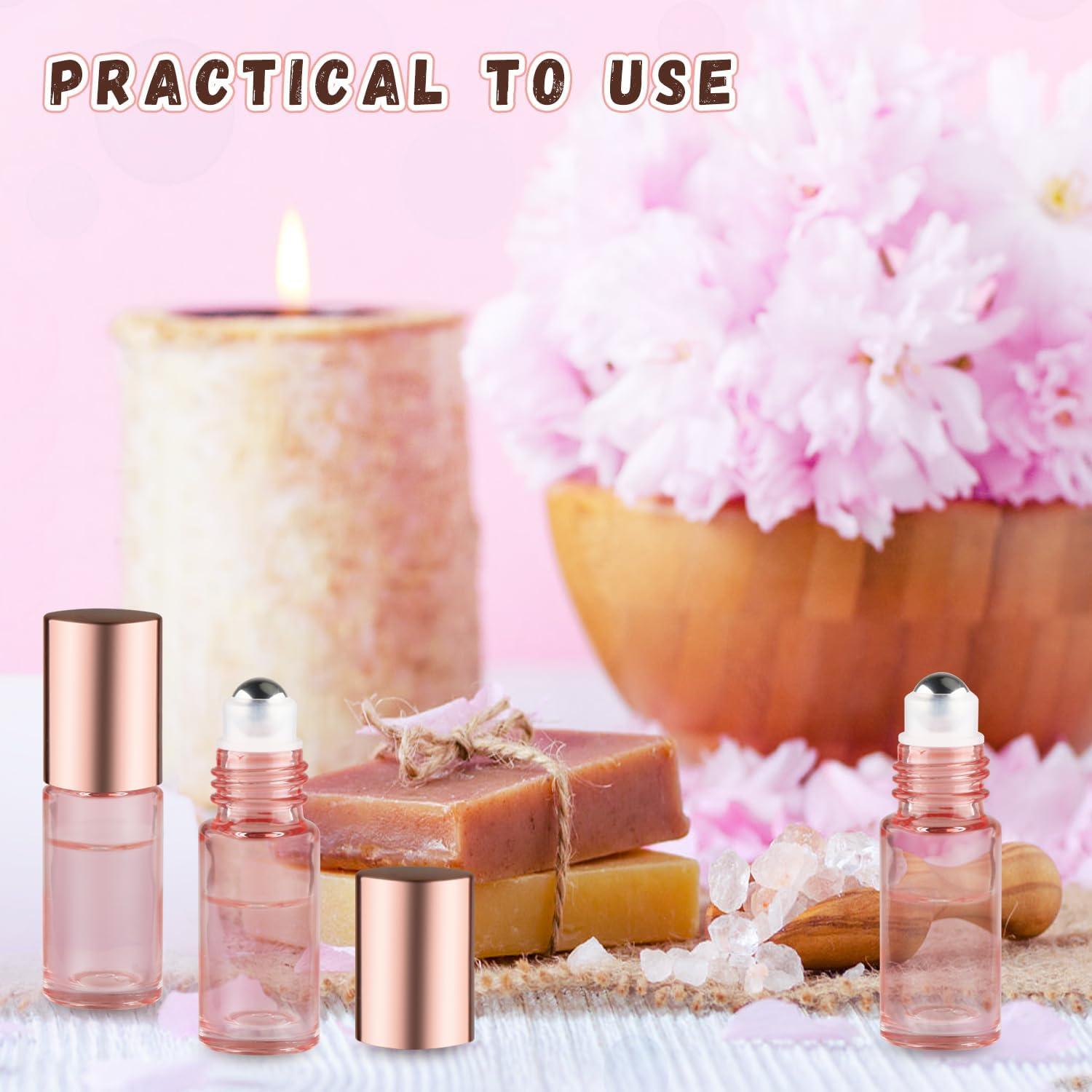 25 Botellas de Vidrio 5ml con Rodillo Mirrline Rosa