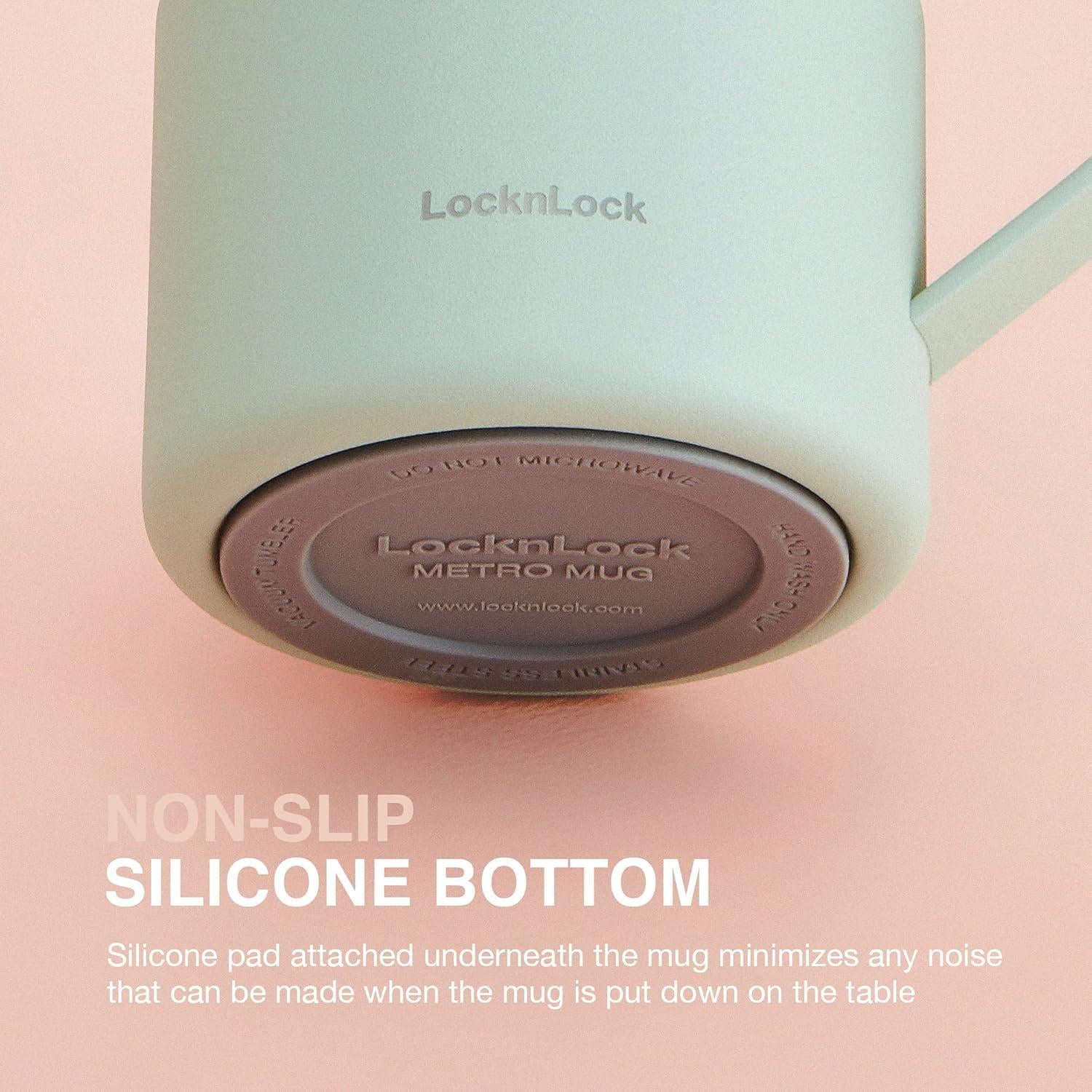 LocknLock Metro Mug Premium 18/8 Stainless Steel Double Wall Insulated with Handle Perfect for table with Lid, Black, 16 oz