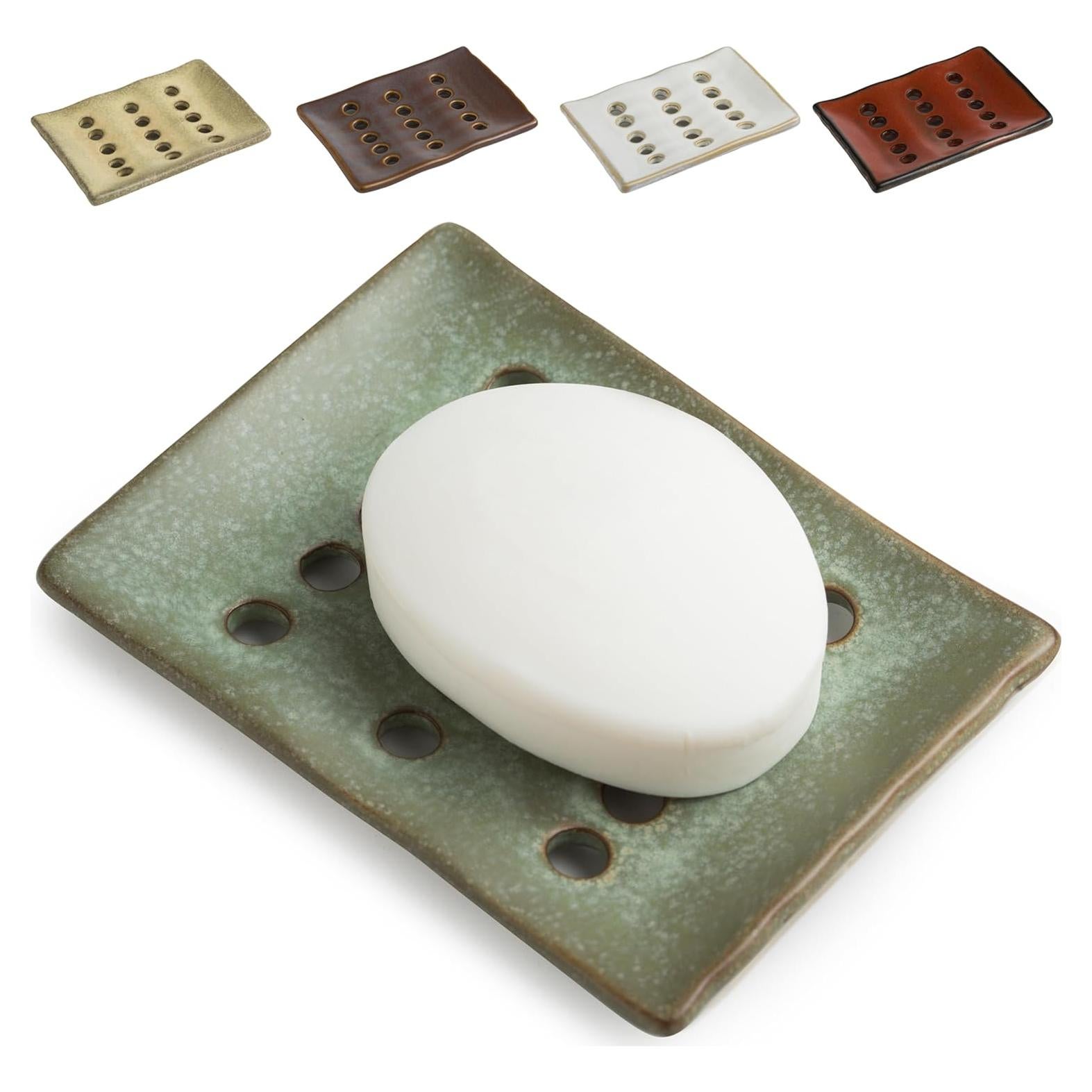 Plato de Jabón Cerámica Cormomu Verde 12.7x9.7cm Drenaje