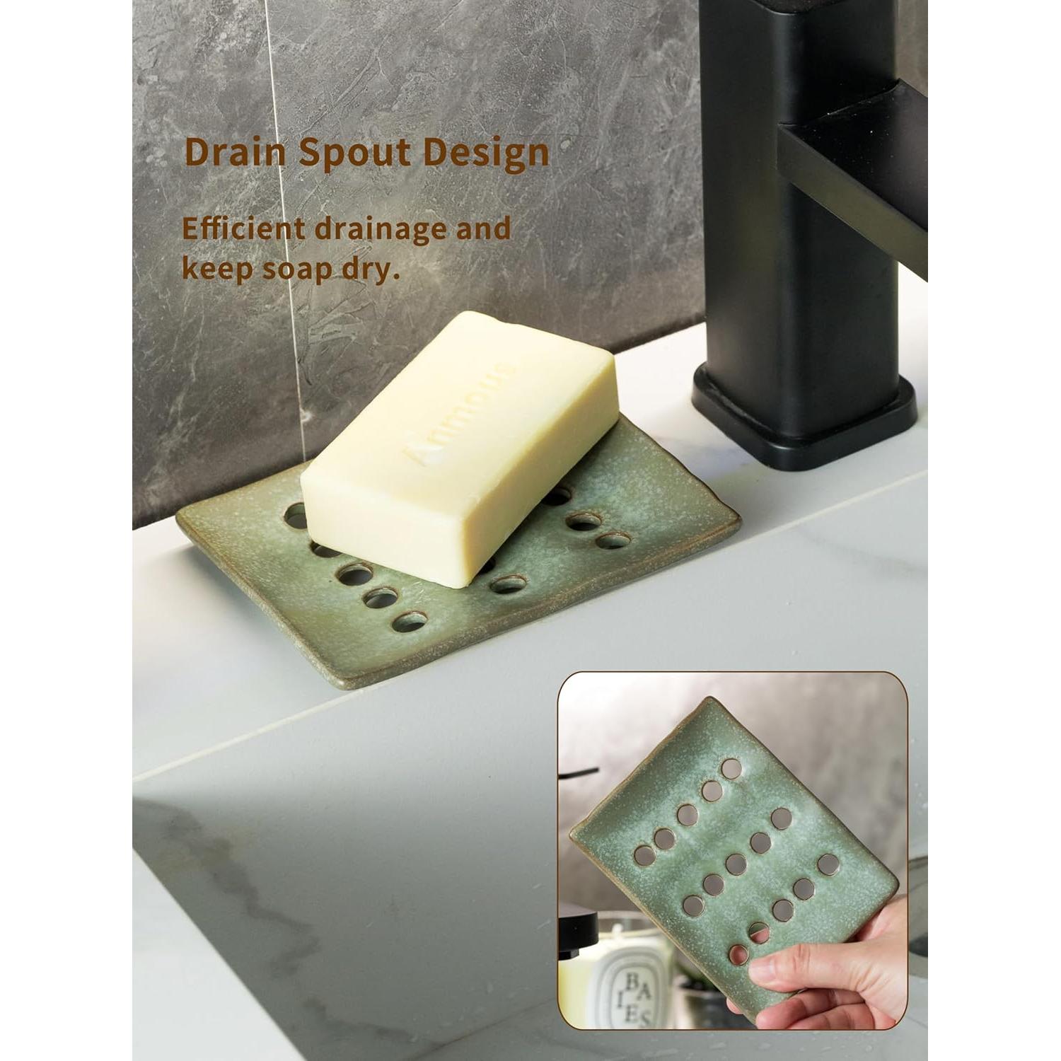 Plato de Jabón Cerámica Cormomu Verde 12.7x9.7cm Drenaje