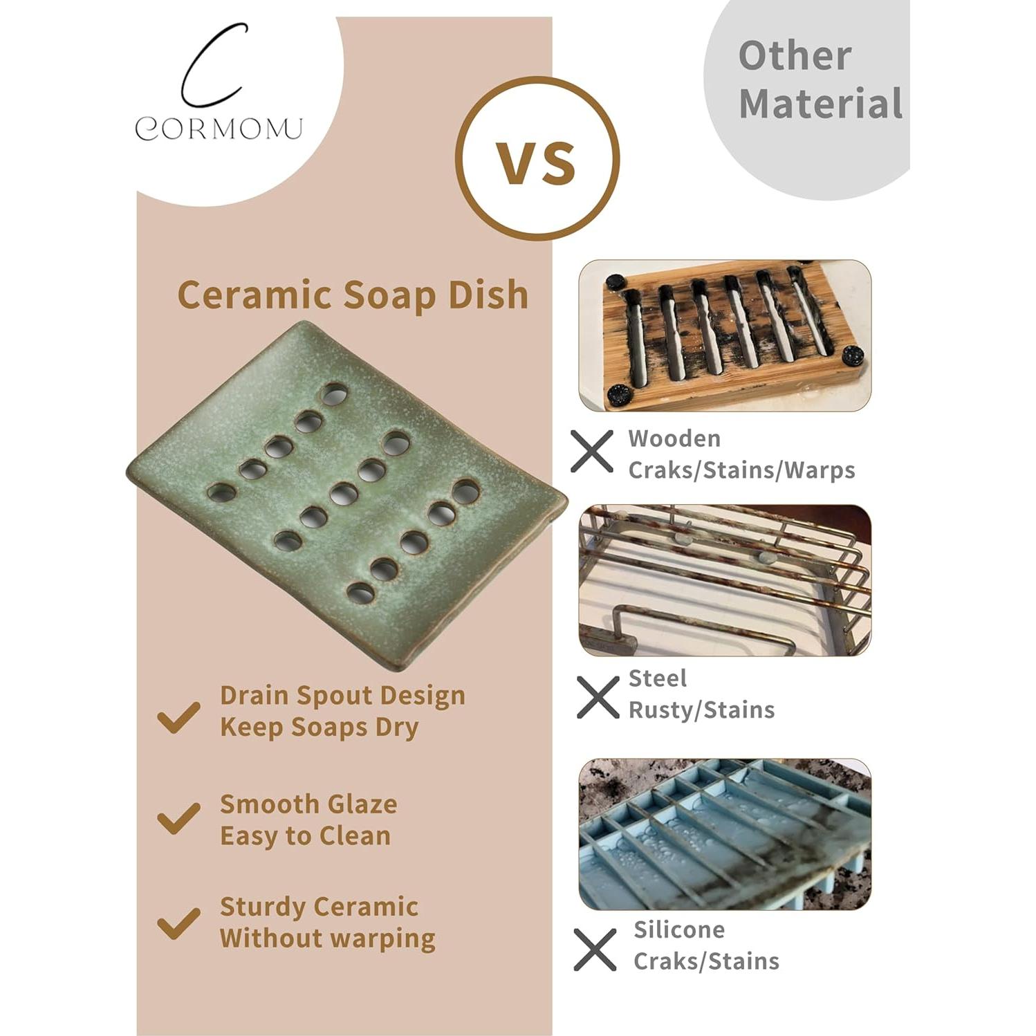 Plato de Jabón Cerámica Cormomu Verde 12.7x9.7cm Drenaje