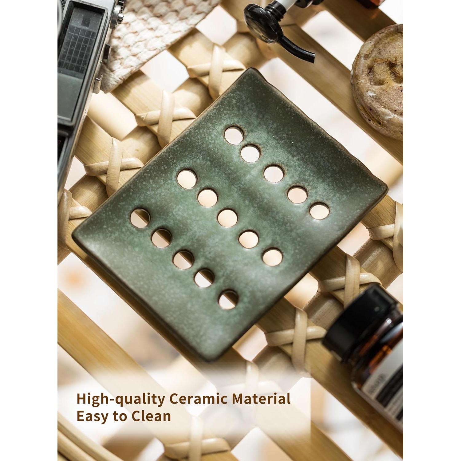 Plato de Jabón Cerámica Cormomu Verde 12.7x9.7cm Drenaje