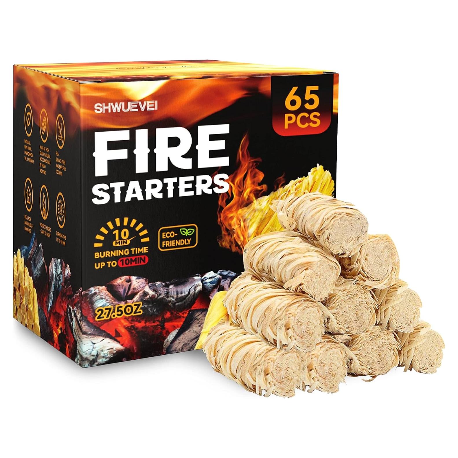 Encendedores Naturales Shwuevei 65 Piezas - Fuego Seguro para BBQ y Chimenea