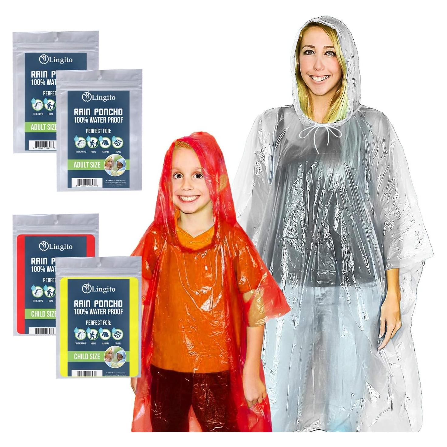 Ponchos de Lluvia Lingito - Paquete Familiar 4 Piezas Reutilizables