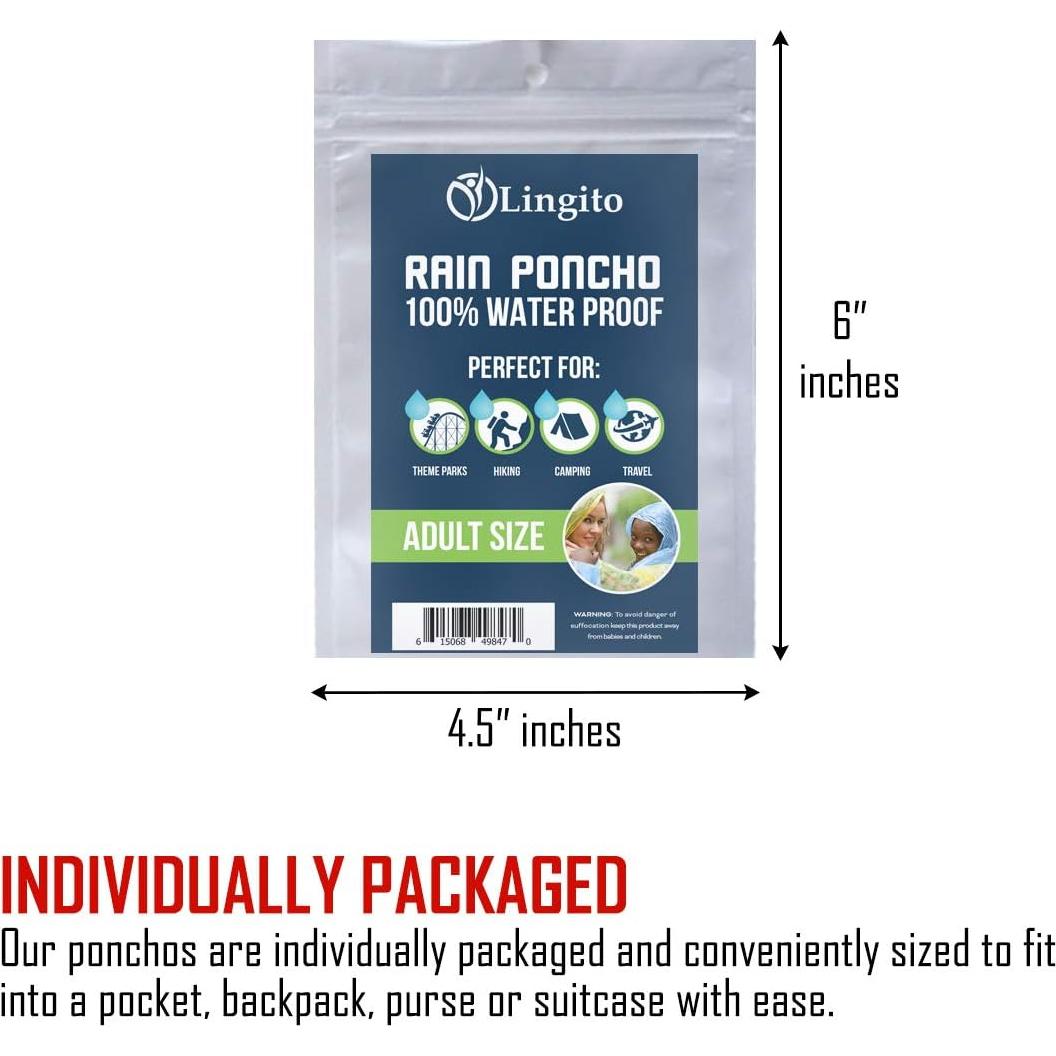 Ponchos de Lluvia Lingito - Paquete Familiar 4 Piezas Reutilizables