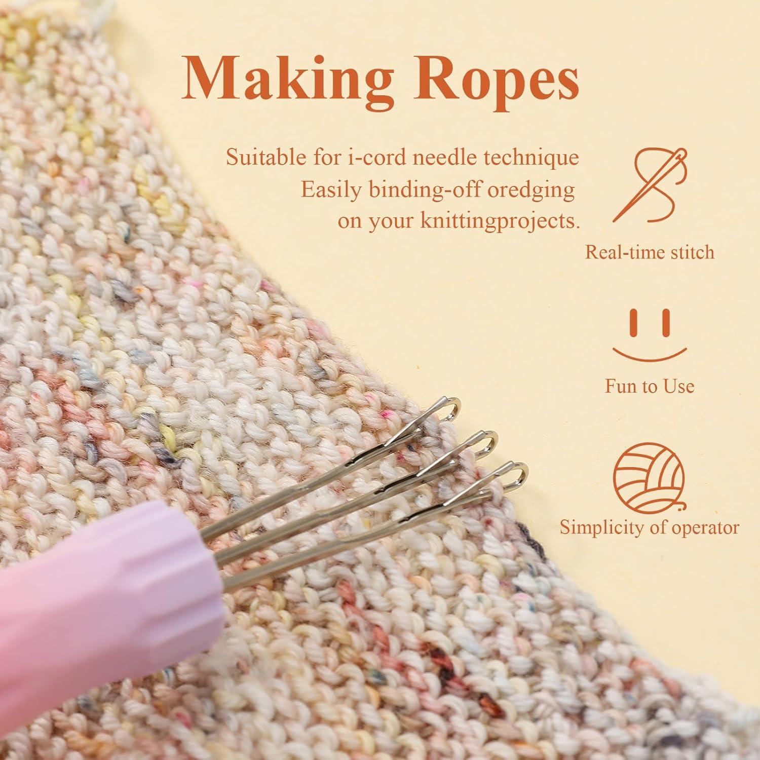 RSRIHE 3 Latch Hook Cord Knitting Tool, Cordy Icord Maker Tool, Crochet Tool for Binding-Off or Edging on Knitting Projects,Crochet Hook with Latch-Hook,Efficient Knitting Hook Weaving Tool (Purple)