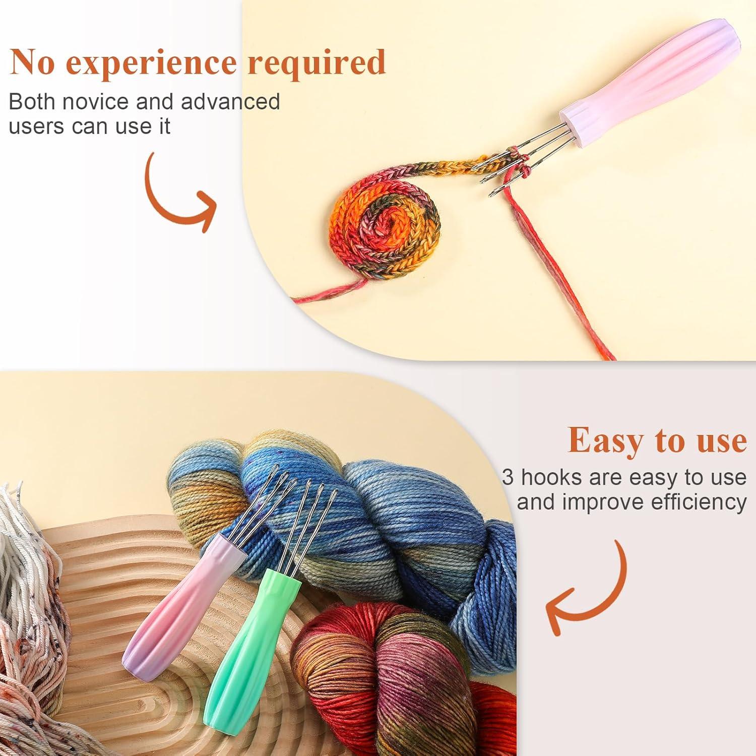 RSRIHE 3 Latch Hook Cord Knitting Tool, Cordy Icord Maker Tool, Crochet Tool for Binding-Off or Edging on Knitting Projects,Crochet Hook with Latch-Hook,Efficient Knitting Hook Weaving Tool (Purple)