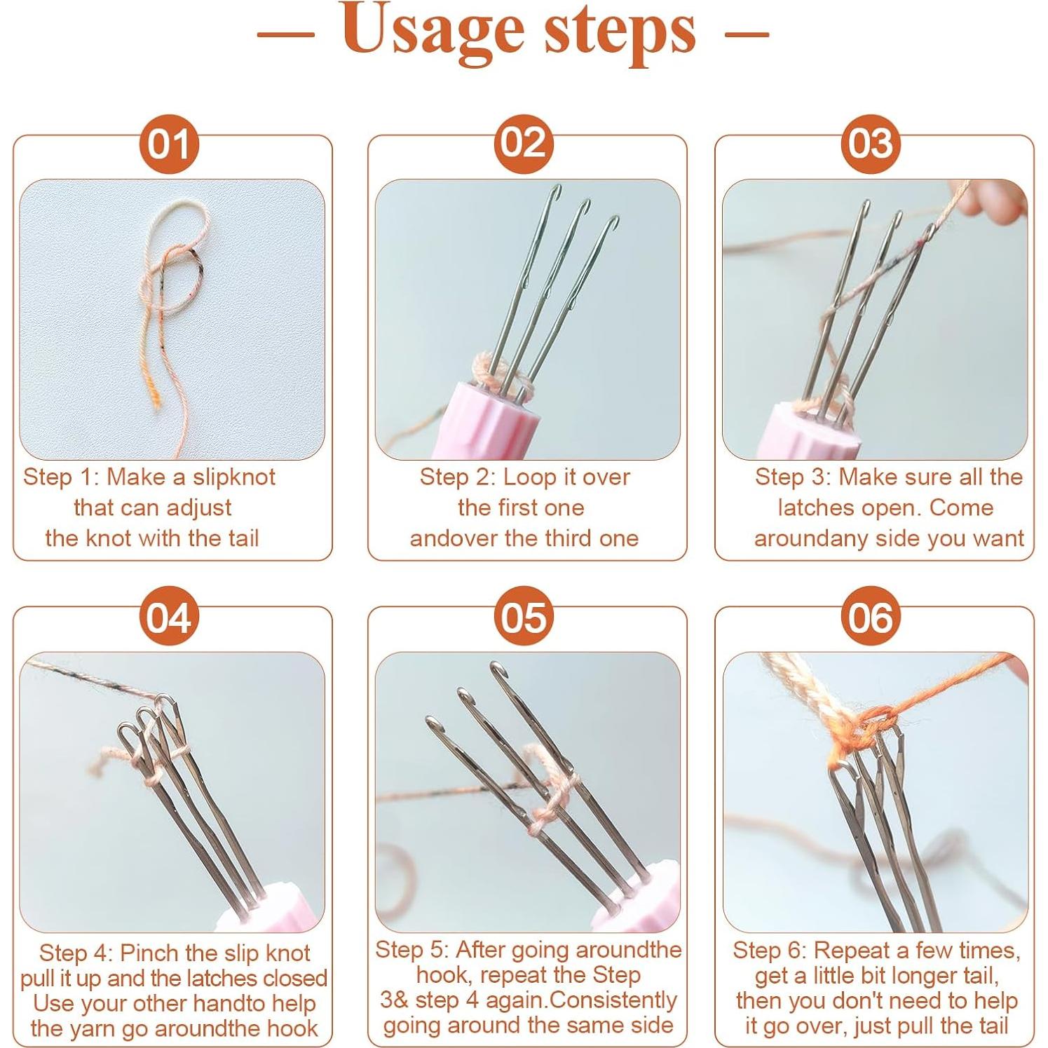 RSRIHE 3 Latch Hook Cord Knitting Tool, Cordy Icord Maker Tool, Crochet Tool for Binding-Off or Edging on Knitting Projects,Crochet Hook with Latch-Hook,Efficient Knitting Hook Weaving Tool (Purple)