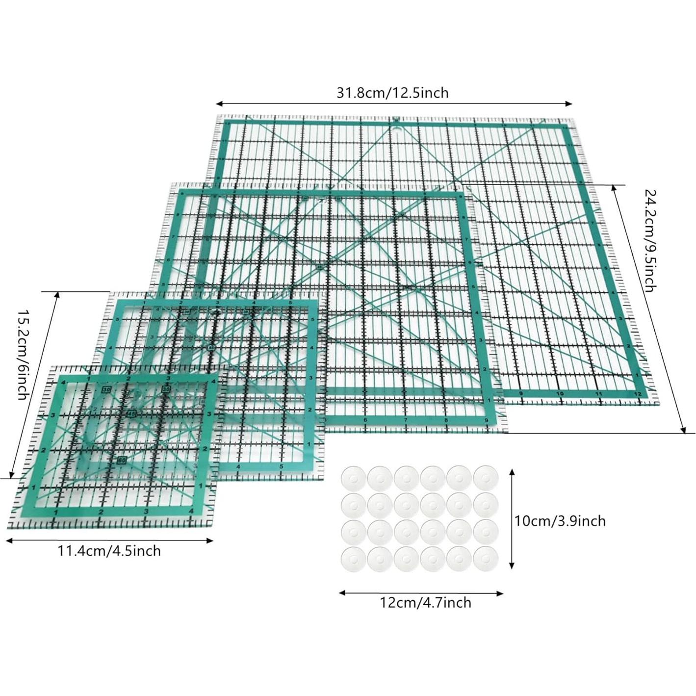 Juego de Reglas de Acolchado LINXIAO 4 Piezas Acrílico Azul