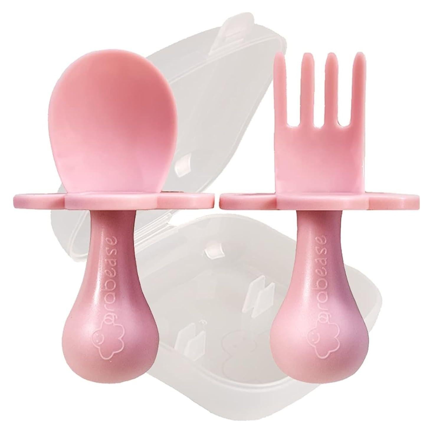 Utensilios para Bebés Grabease - Tenedor y Cuchara Rosa - Sin BPA