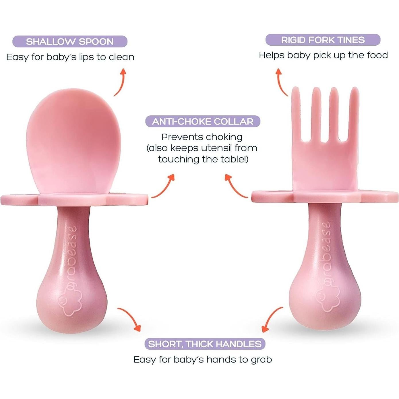 Utensilios para Bebés Grabease - Tenedor y Cuchara Rosa - Sin BPA