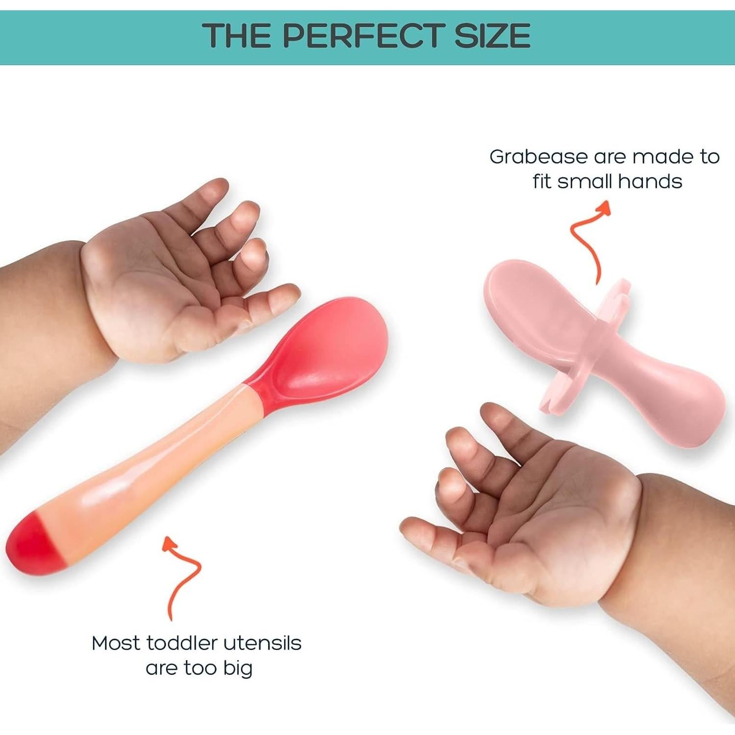 Utensilios para Bebés Grabease - Tenedor y Cuchara Rosa - Sin BPA