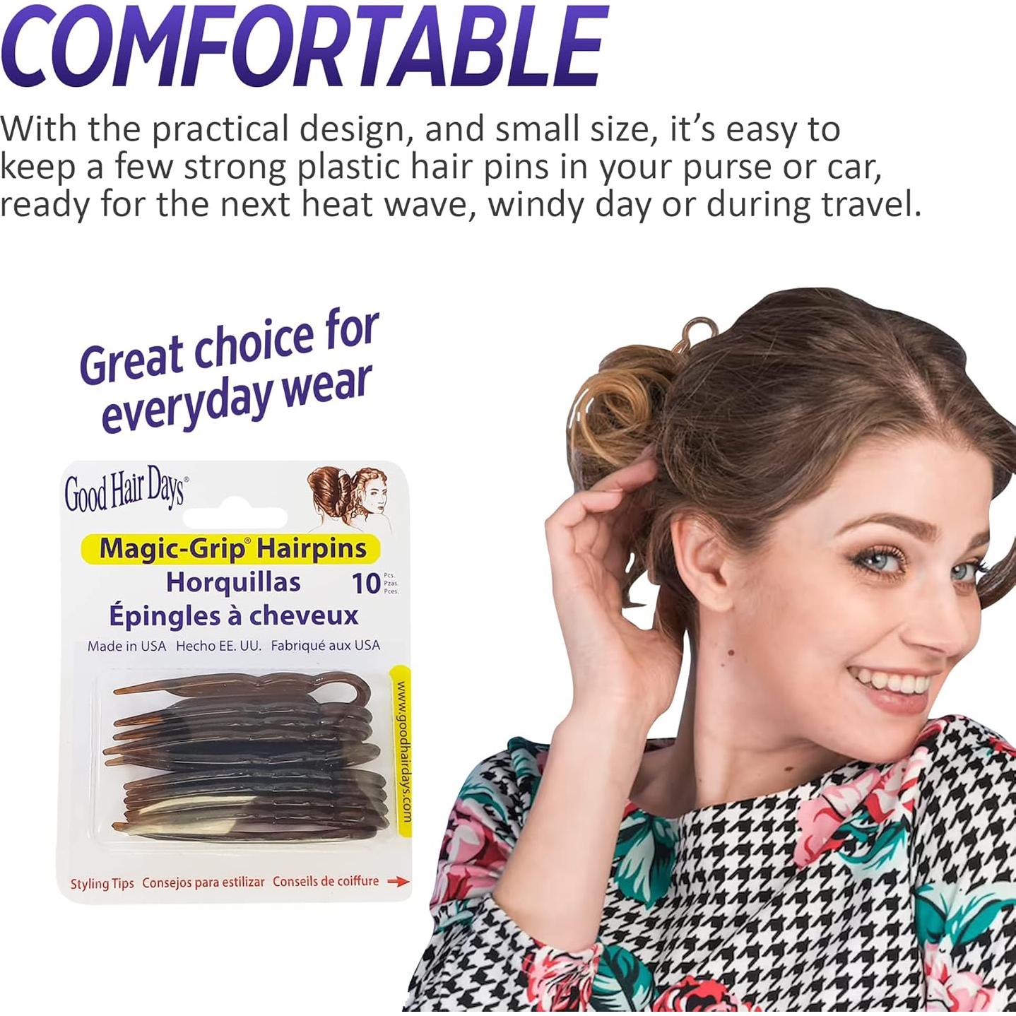 Horquillas mágicas para el cabello Good Hair Days - Negro, 10 unidades