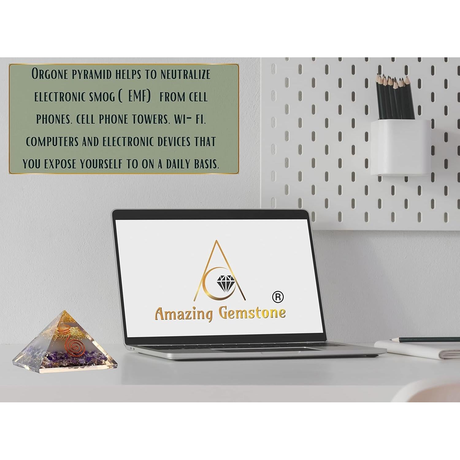 Pirámide de Orgón Amatista 7x7 cm - Cristal Brilla en Oscuridad