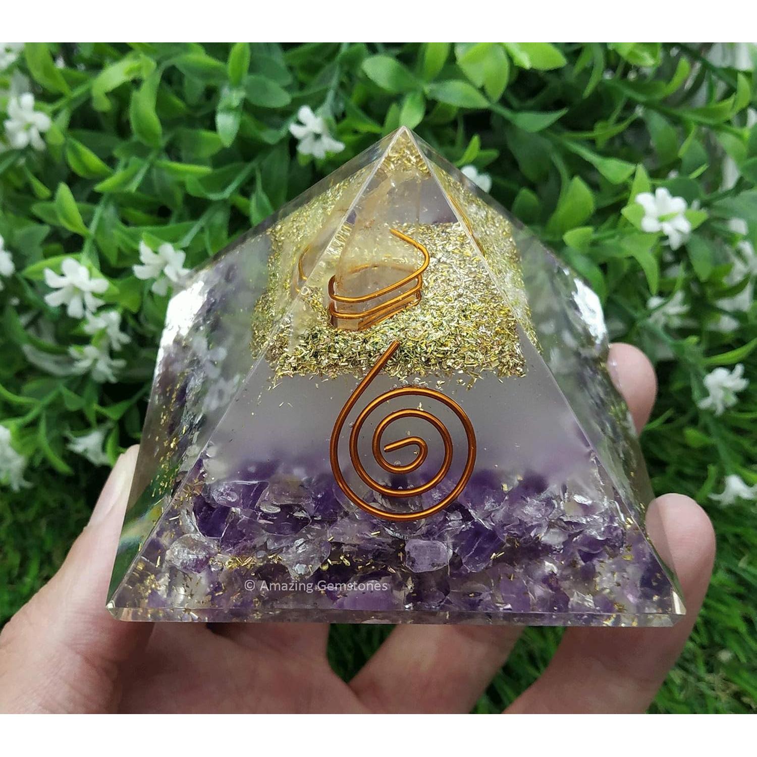 Pirámide de Orgón Amatista 7x7 cm - Cristal Brilla en Oscuridad
