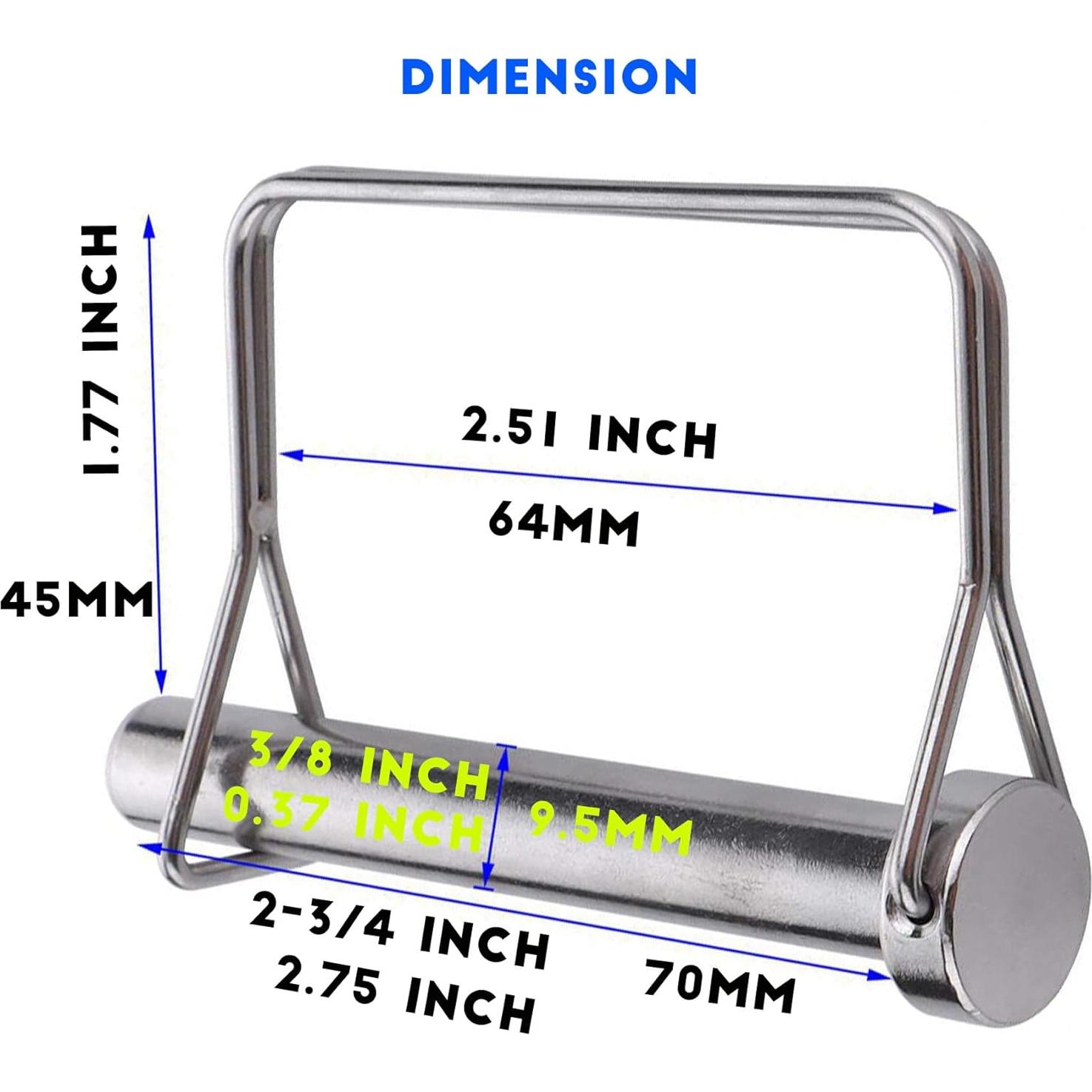 10 Pasadores de Acoplador de Remolque YTKO 9.5mm x 70mm