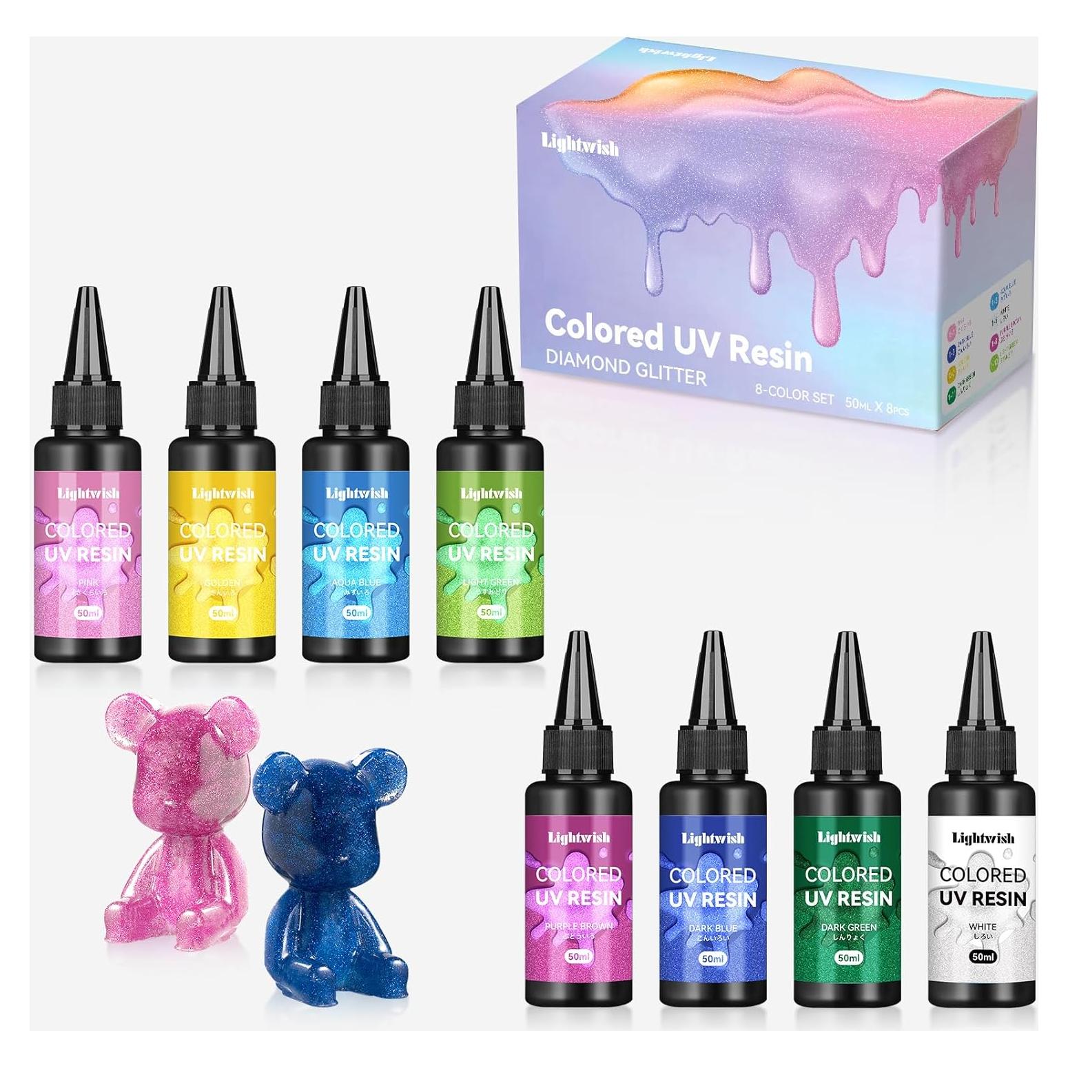 Resina UV Coloreada LIGHTWISH 400g Brillo Diamante 8 Colores