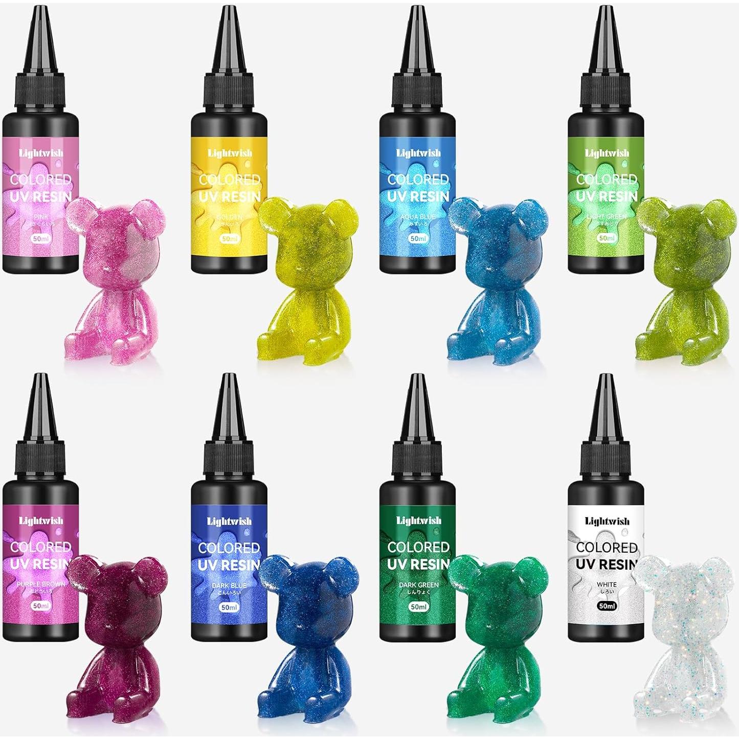 Resina UV Coloreada LIGHTWISH 400g Brillo Diamante 8 Colores