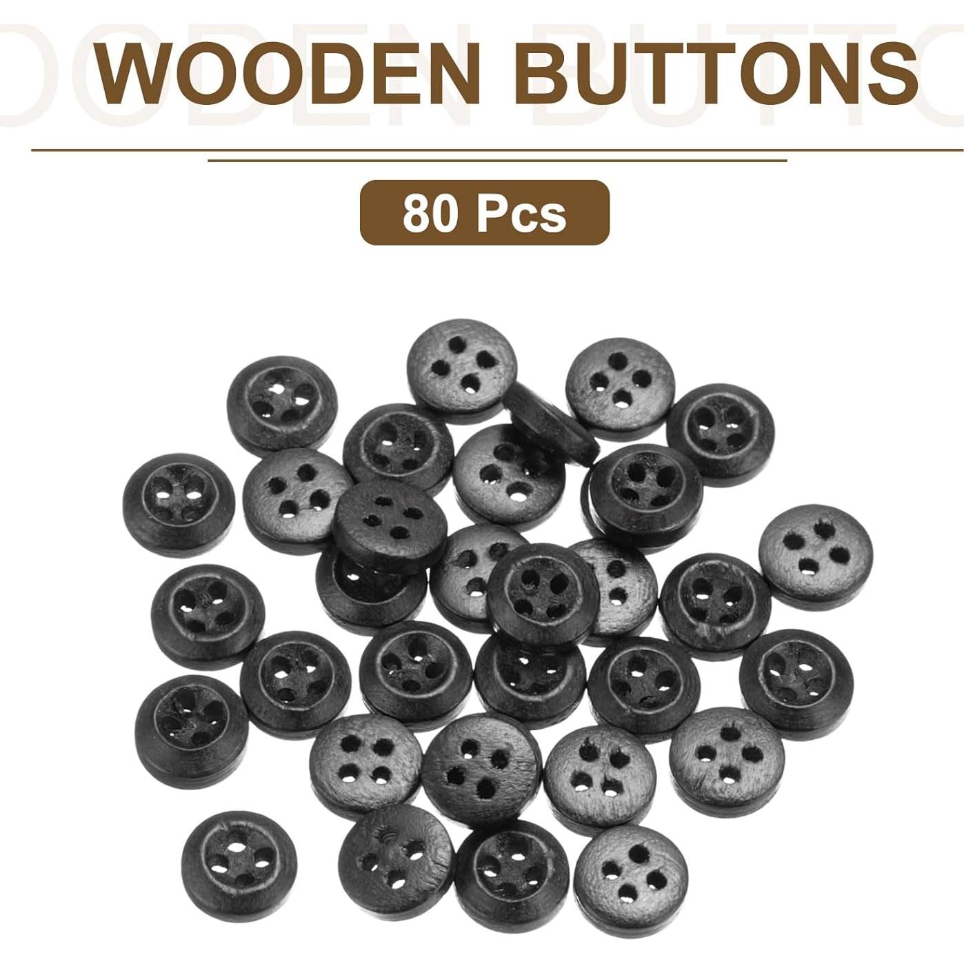 80 Botones de Madera Redondos uxcell 9mm Negro para Costura