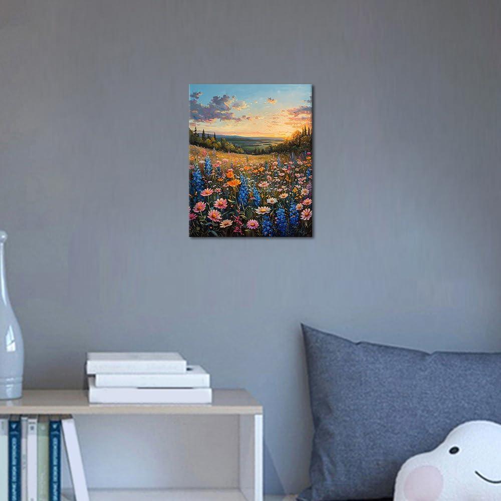 TUMOVO Flowers in Clusters Paint by Numbers for Adults, DIY Wildflowers Paint by Numbers Kits on Canvas Sunset Painting Kits for Beginner (Frameless) Oil Painting Kits Gift for Adults16x20 inch