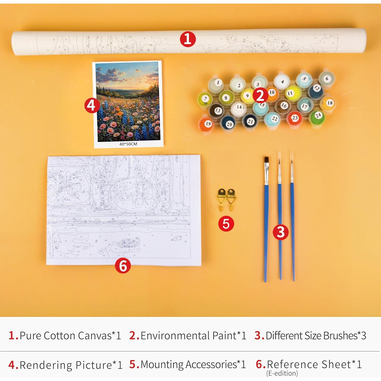 TUMOVO Flowers in Clusters Paint by Numbers for Adults, DIY Wildflowers Paint by Numbers Kits on Canvas Sunset Painting Kits for Beginner (Frameless) Oil Painting Kits Gift for Adults16x20 inch