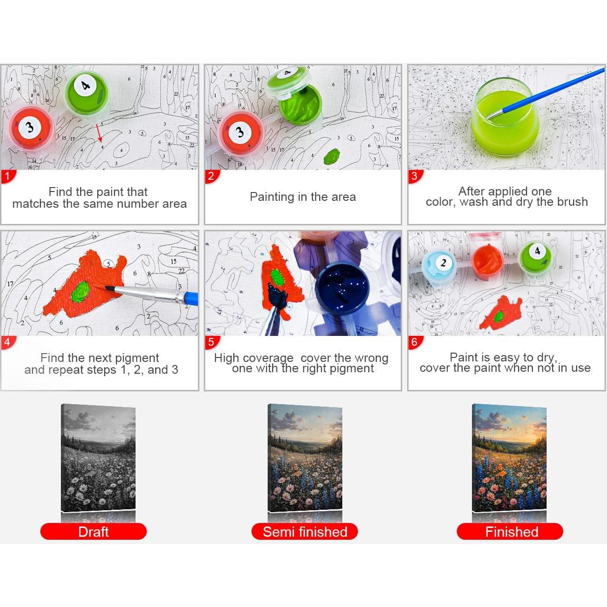 TUMOVO Flowers in Clusters Paint by Numbers for Adults, DIY Wildflowers Paint by Numbers Kits on Canvas Sunset Painting Kits for Beginner (Frameless) Oil Painting Kits Gift for Adults16x20 inch