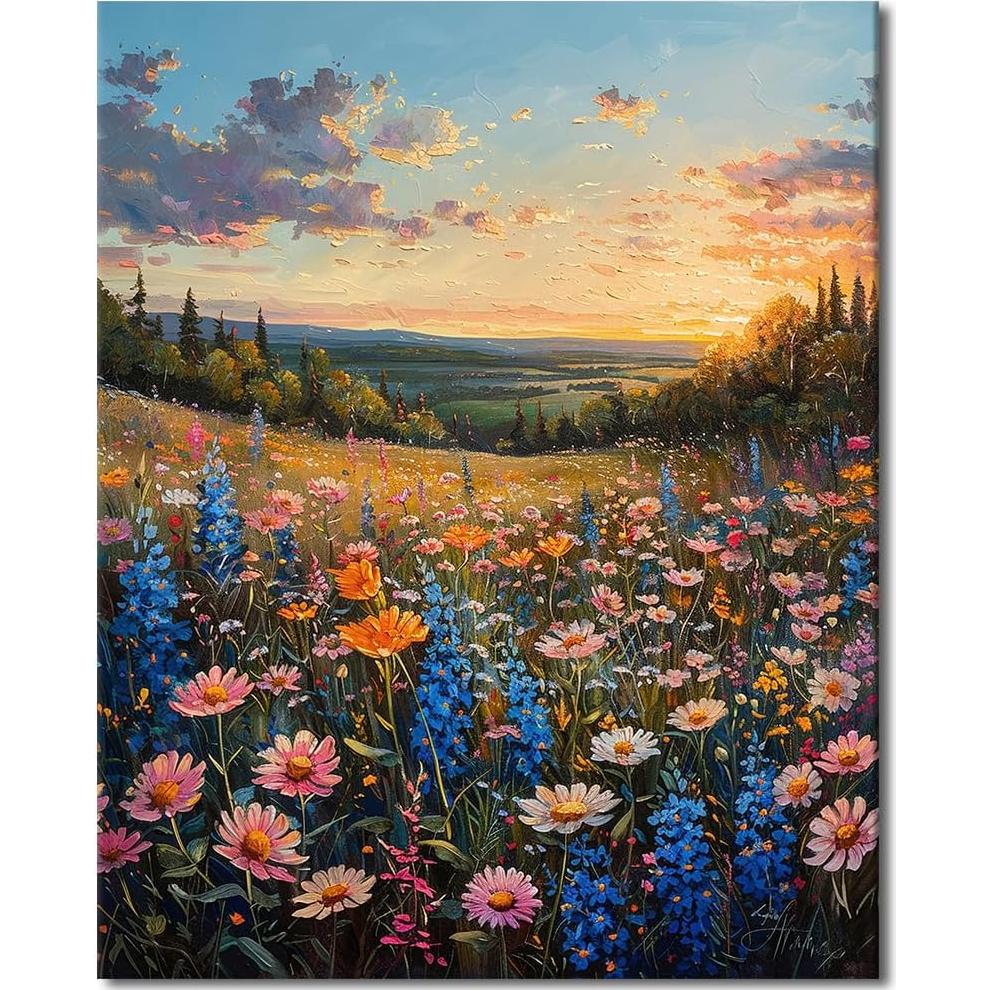 TUMOVO Flowers in Clusters Paint by Numbers for Adults, DIY Wildflowers Paint by Numbers Kits on Canvas Sunset Painting Kits for Beginner (Frameless) Oil Painting Kits Gift for Adults16x20 inch