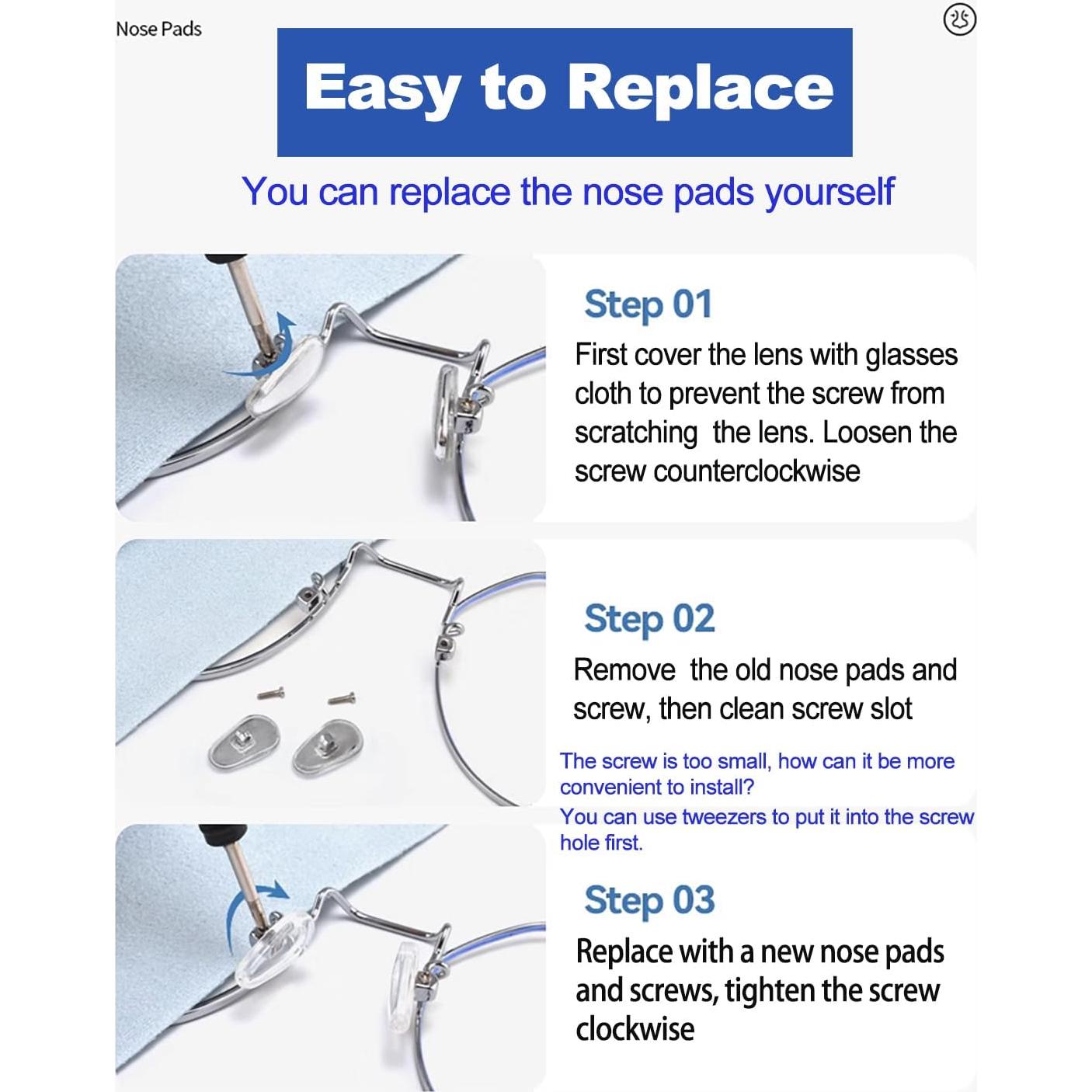 Kit de Reparación de Almohadillas para Nariz de Gafas Omnful - 10 Pares de Silicona Suave