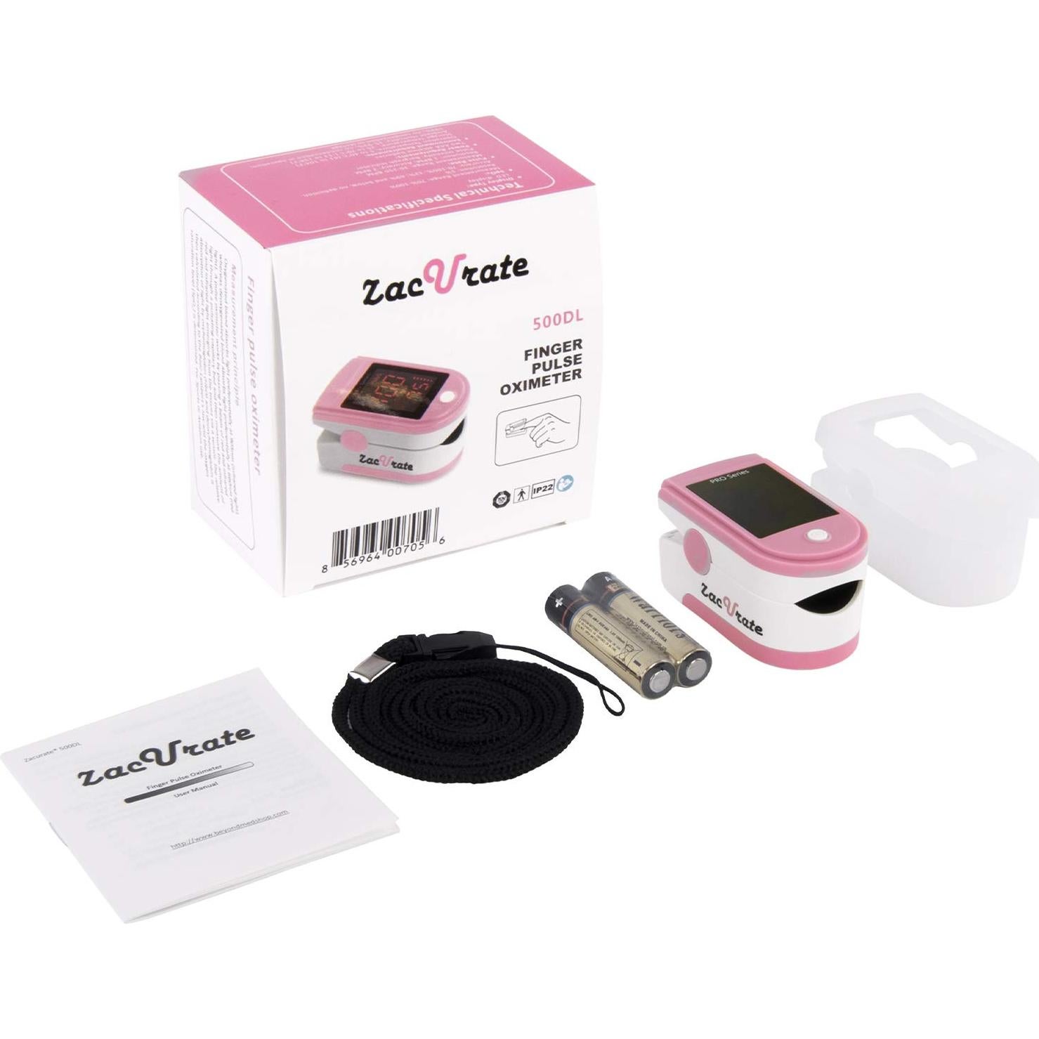 Oxímetro de Pulso Zacurate 500DL Rosa con Funda y Baterías