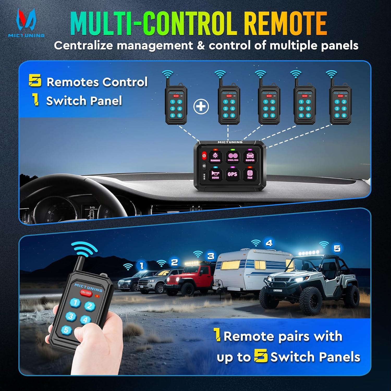 Interruptor Multifuncional MICTUNING RGB 6 Panel Control Remoto 70m