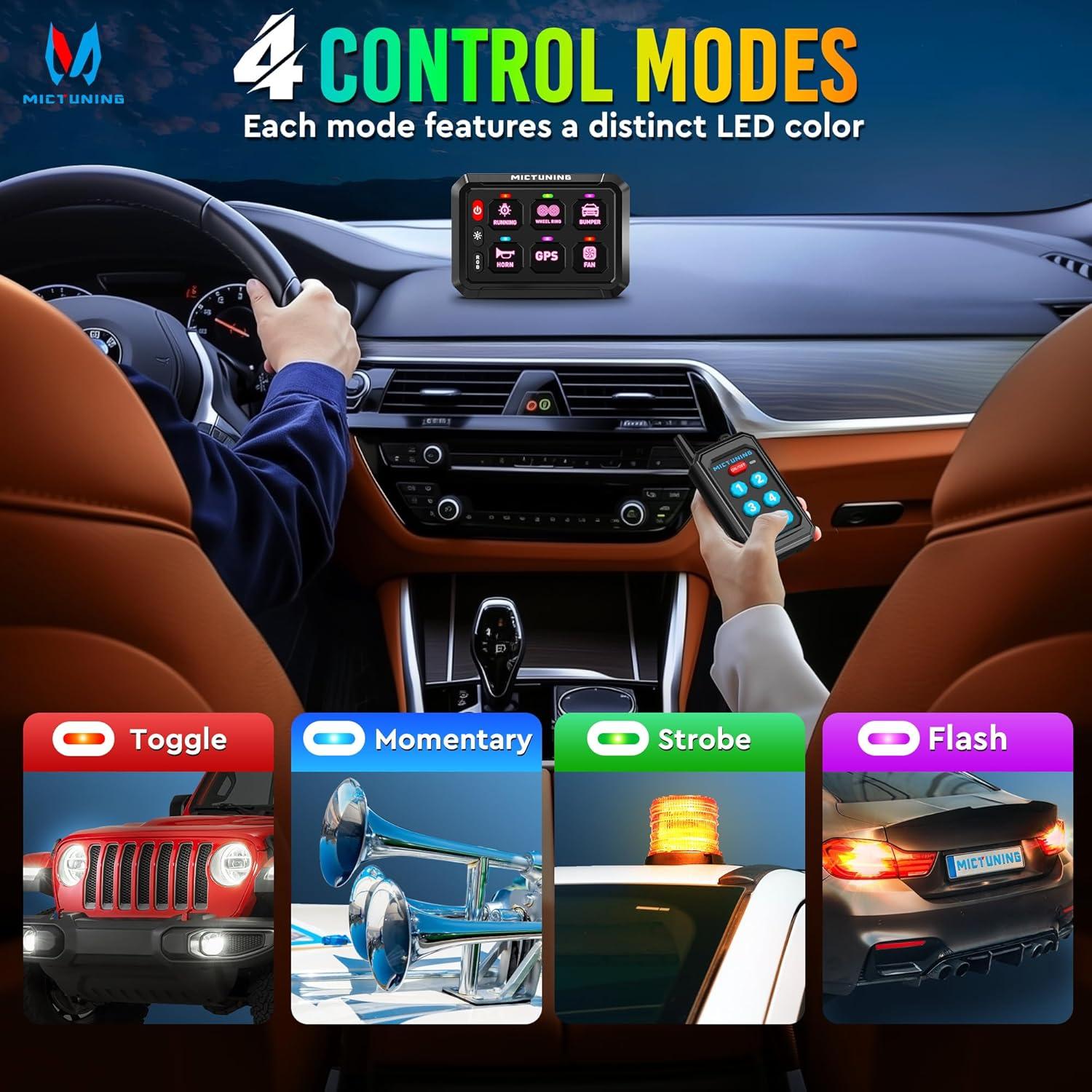 Interruptor Multifuncional MICTUNING RGB 6 Panel Control Remoto 70m