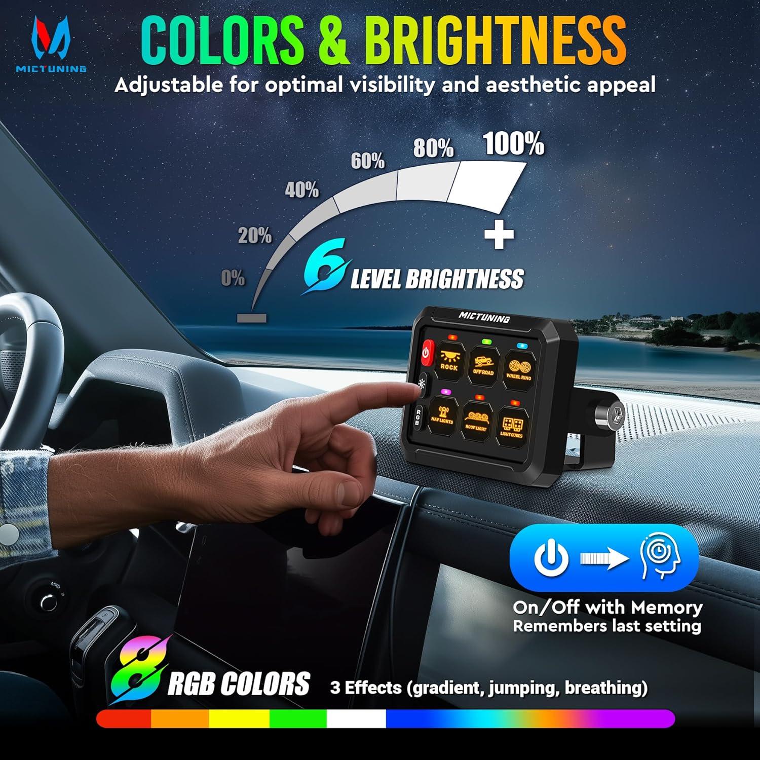 Interruptor Multifuncional MICTUNING RGB 6 Panel Control Remoto 70m