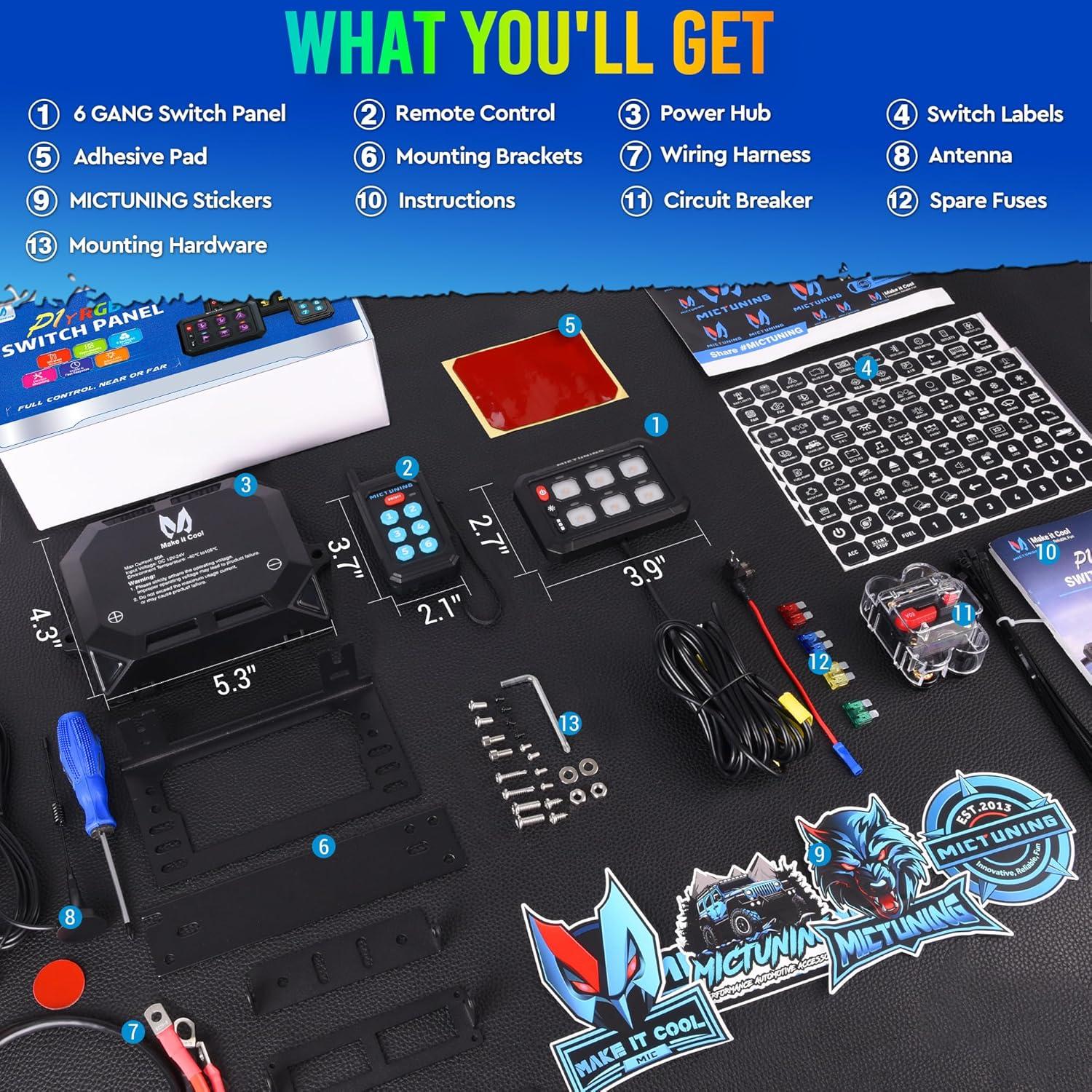 Interruptor Multifuncional MICTUNING RGB 6 Panel Control Remoto 70m