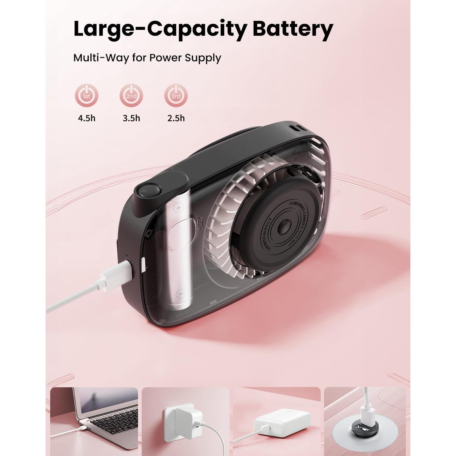 Ventilador de Cuello Gaiatop Recargable con Espejo 3 Velocidades