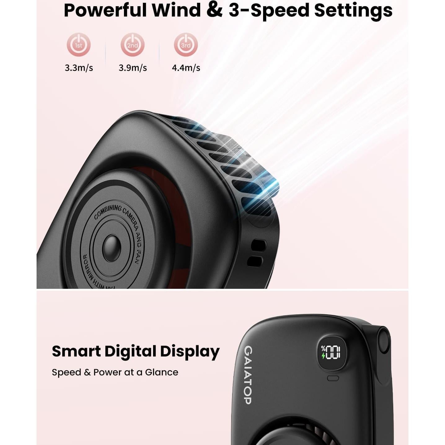 Ventilador de Cuello Gaiatop Recargable con Espejo 3 Velocidades