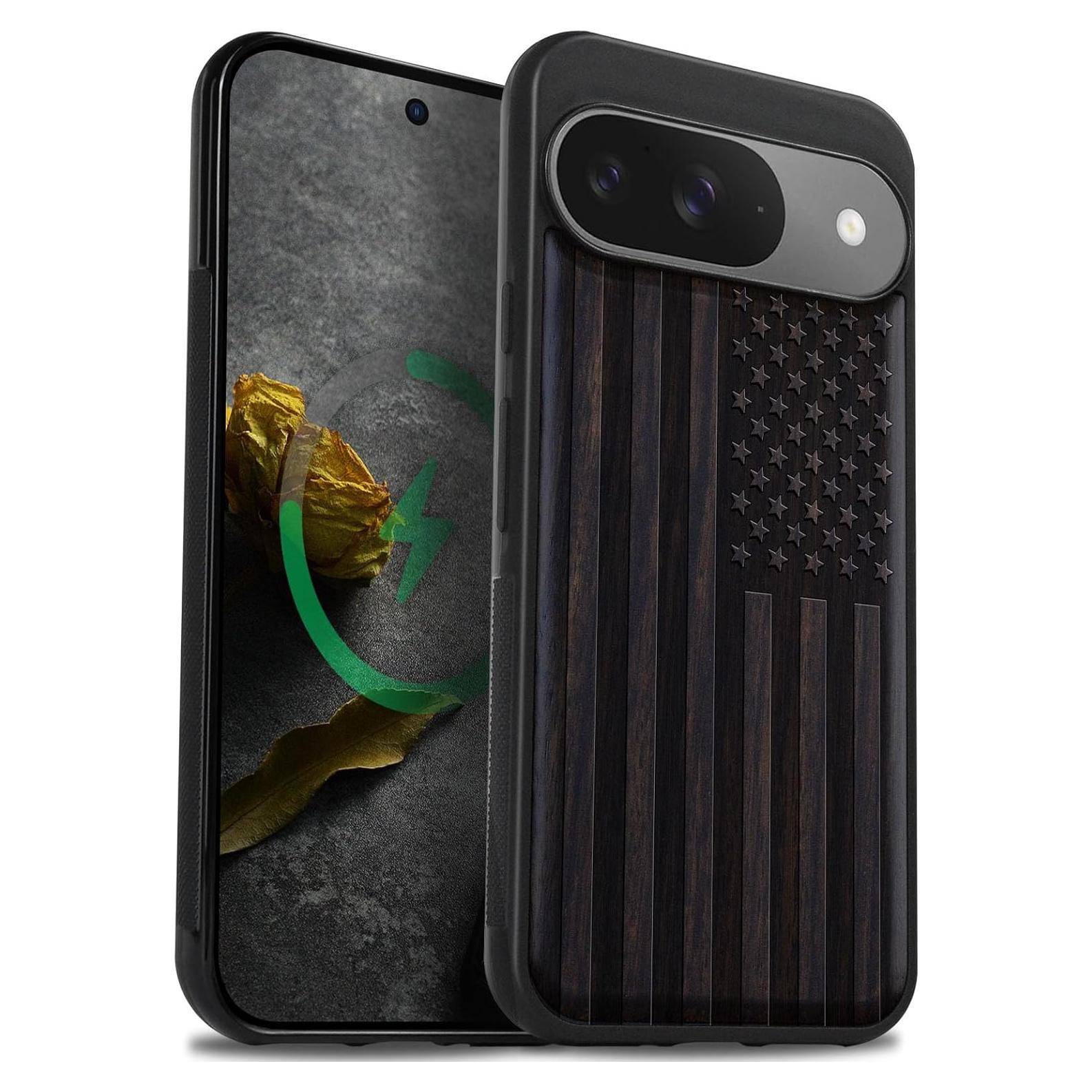 Funda de Madera Magnética Carveit para Google Pixel 9 - Bandera Americana