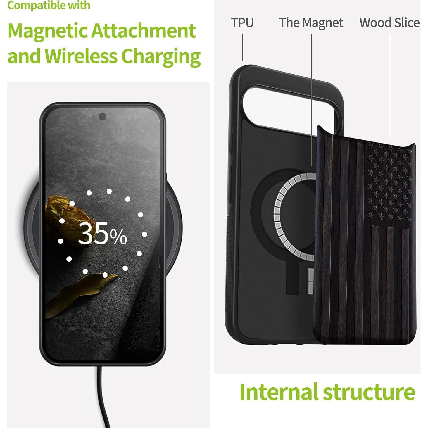 Funda de Madera Magnética Carveit para Google Pixel 9 - Bandera Americana