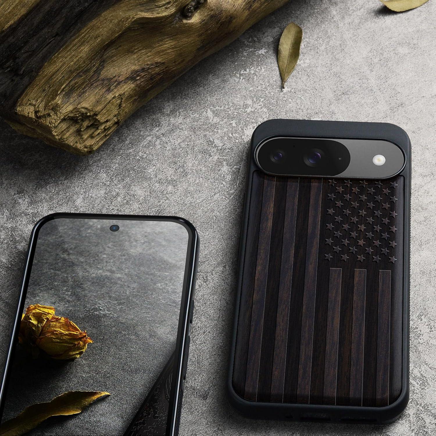 Funda de Madera Magnética Carveit para Google Pixel 9 - Bandera Americana