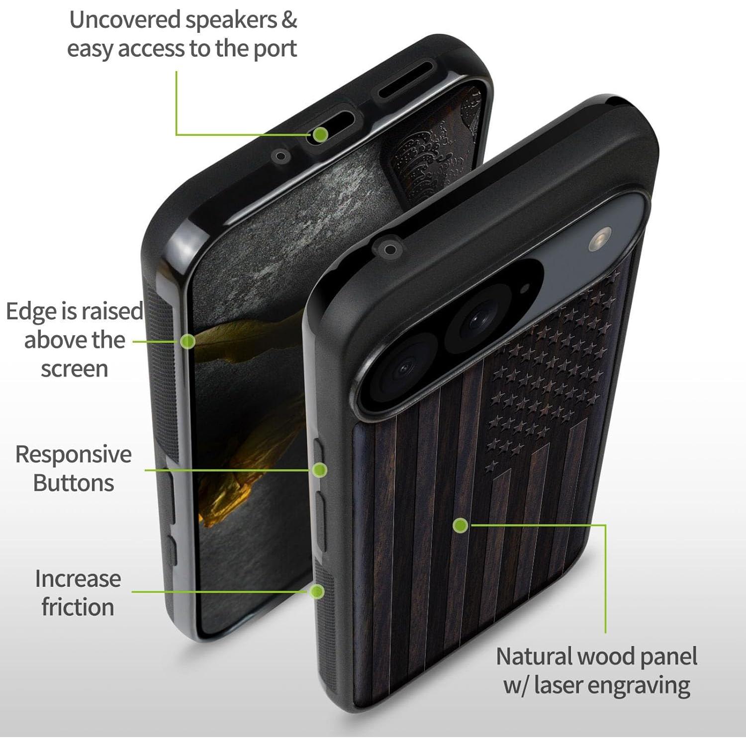 Funda de Madera Magnética Carveit para Google Pixel 9 - Bandera Americana