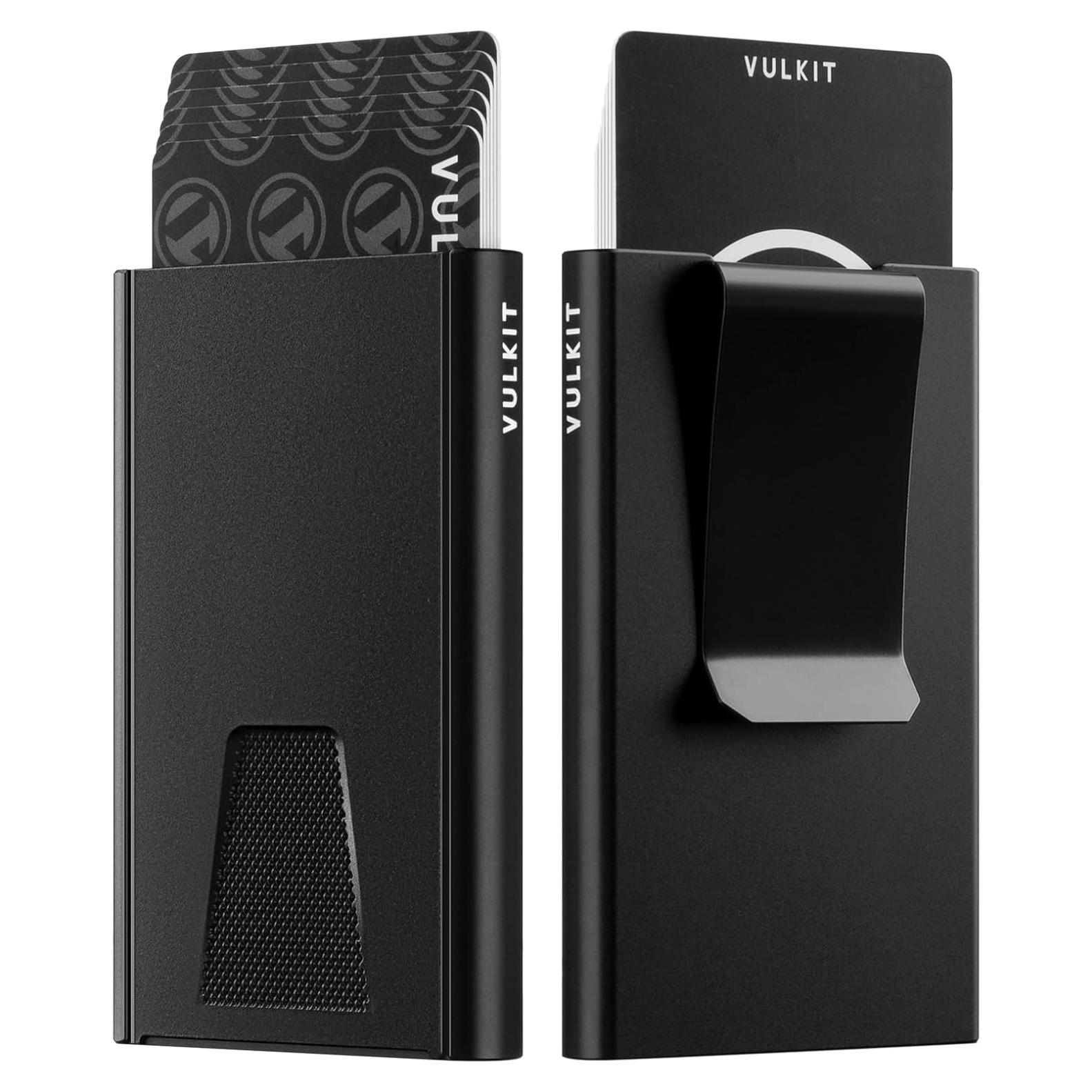 Billetera Slim VULKIT con Clip para Dinero y Bloqueo RFID, Negra