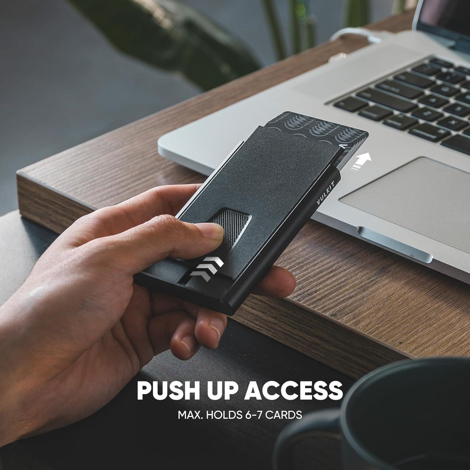 Billetera Slim VULKIT con Clip para Dinero y Bloqueo RFID, Negra