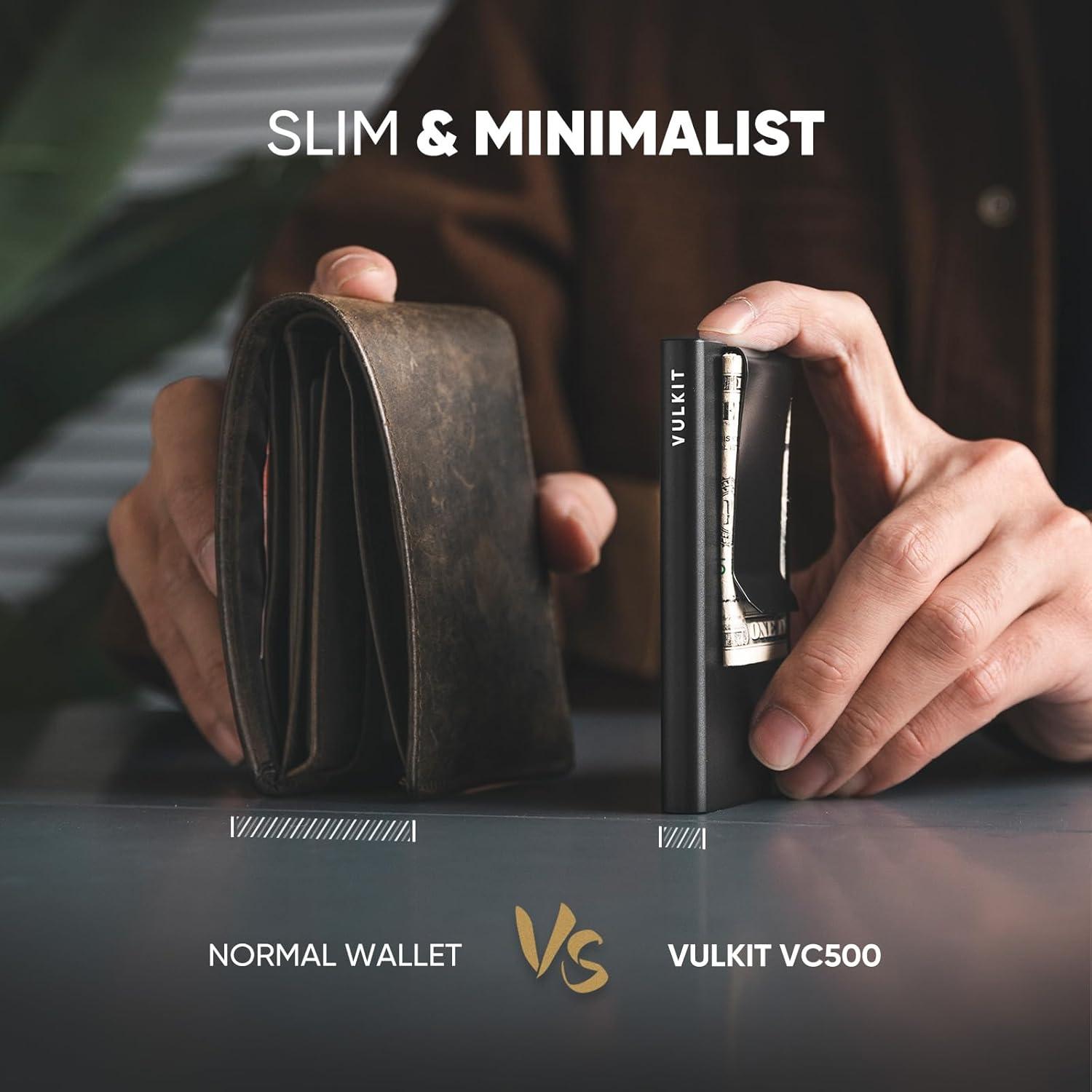 Billetera Slim VULKIT con Clip para Dinero y Bloqueo RFID, Negra